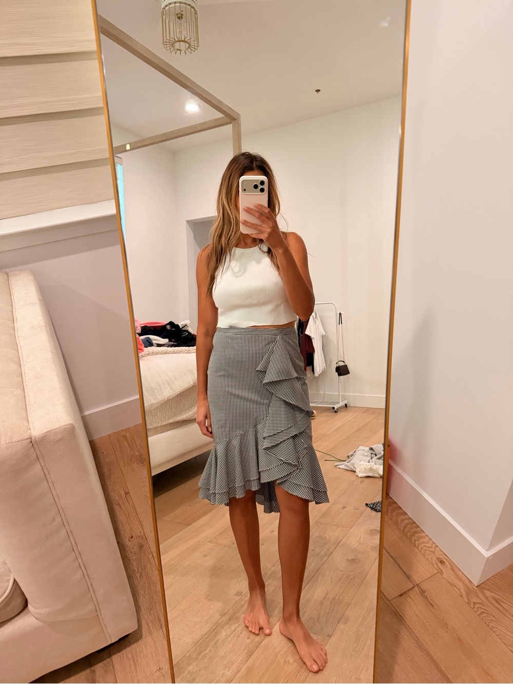 Intermix Ruffle Detail Gingham Midi Skirt - Women's